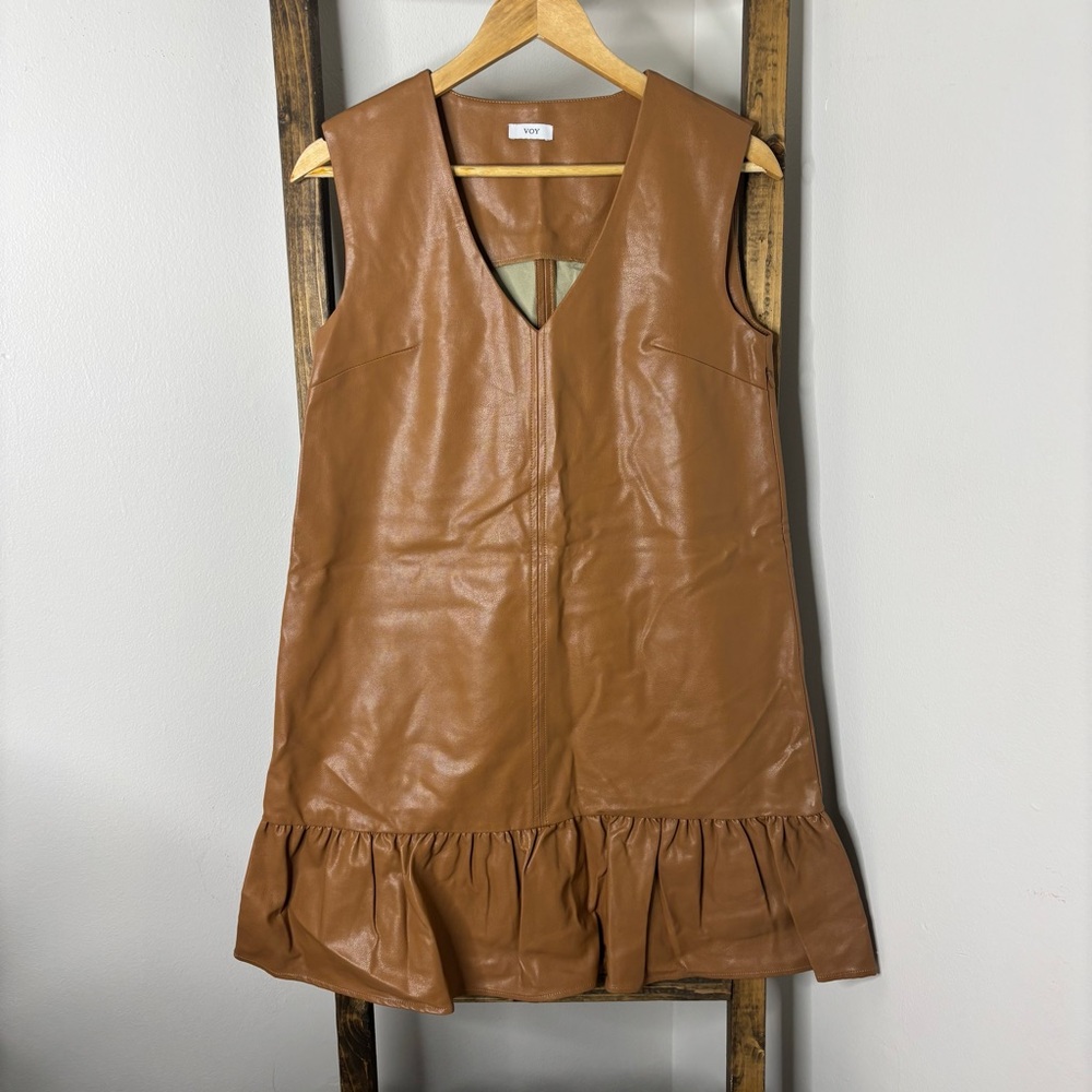 VOY Brown Faux Leather Sleeveless Dress S